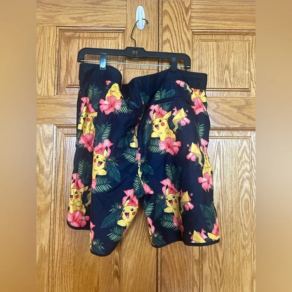 Men’s - Black Floral Pikachu/Pokemon Swim Board Shorts